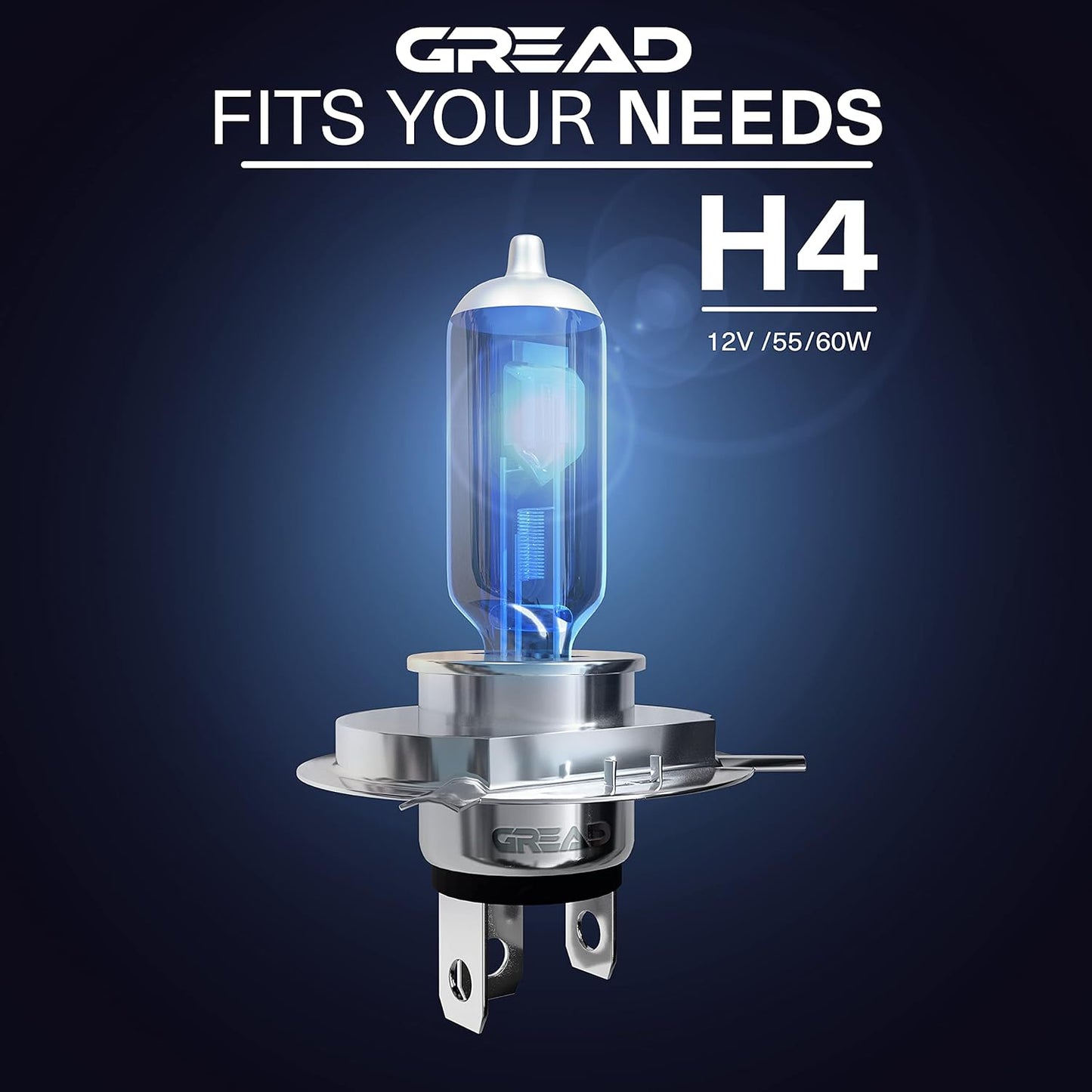 Gread - H4 Lampe Auto H4 12V 55W - super-white - Abblendlicht 8500k E-Prüfzeichen eintragungsfrei - Xenon Optik - 2 Stück