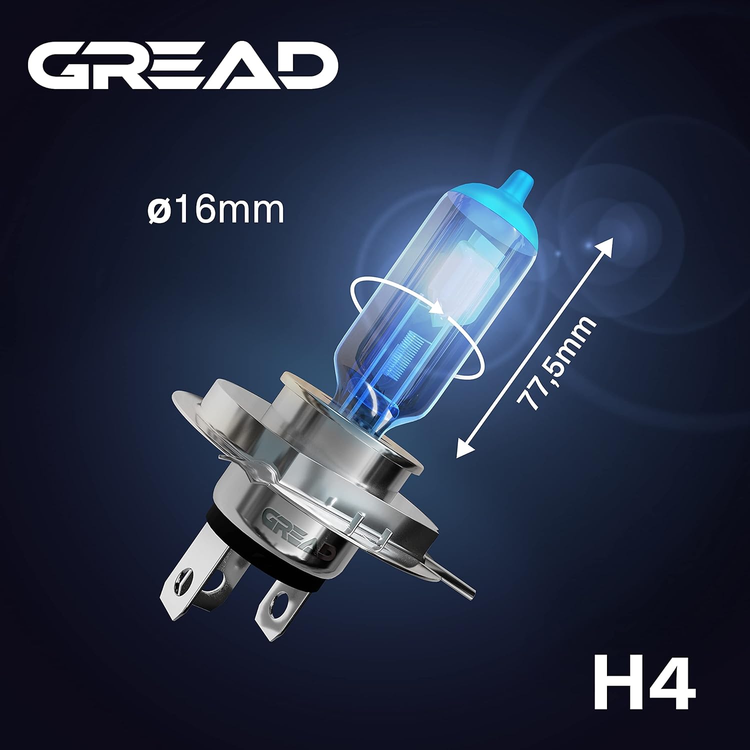 GREAD H4 Blueline Halogenlampe im Xenon-Look 8500K - 2er-Set