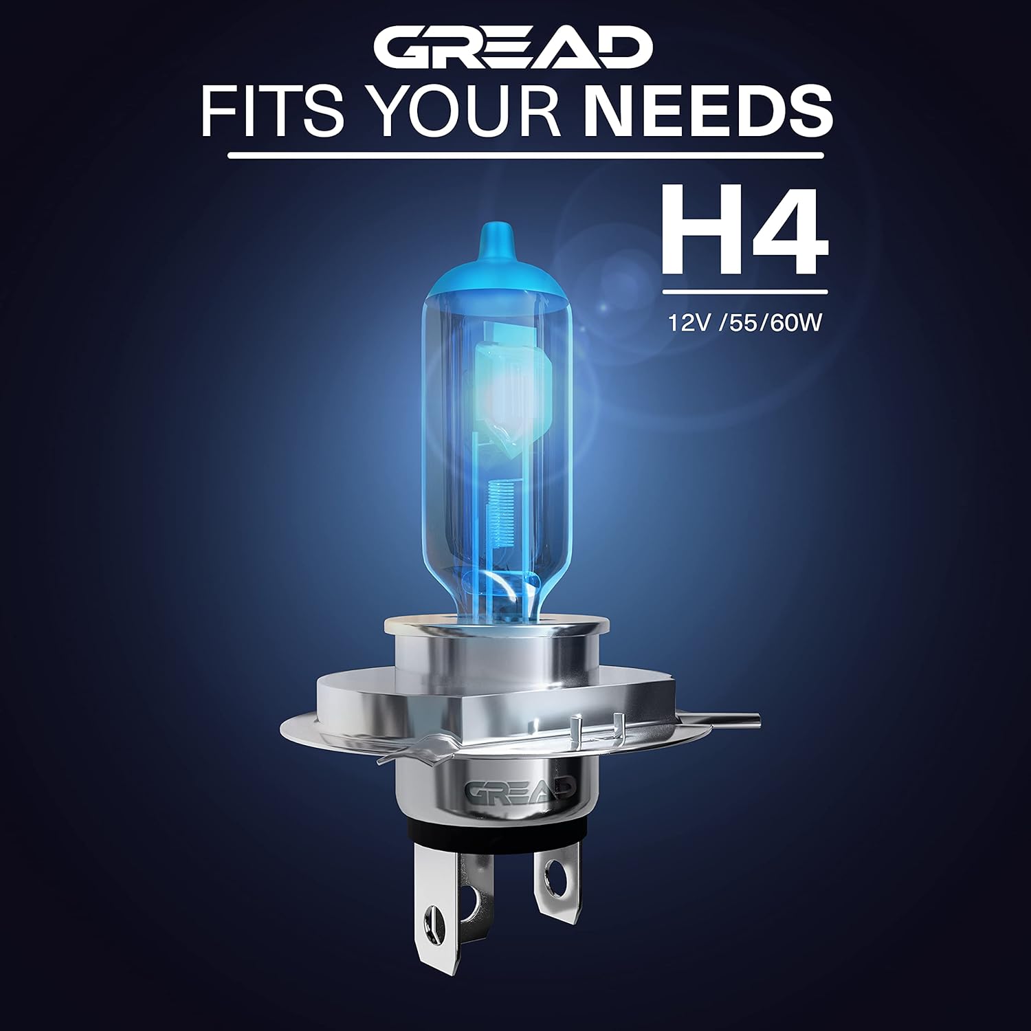 GREAD H4 Blueline Halogenlampe im Xenon-Look 8500K - 2er-Set