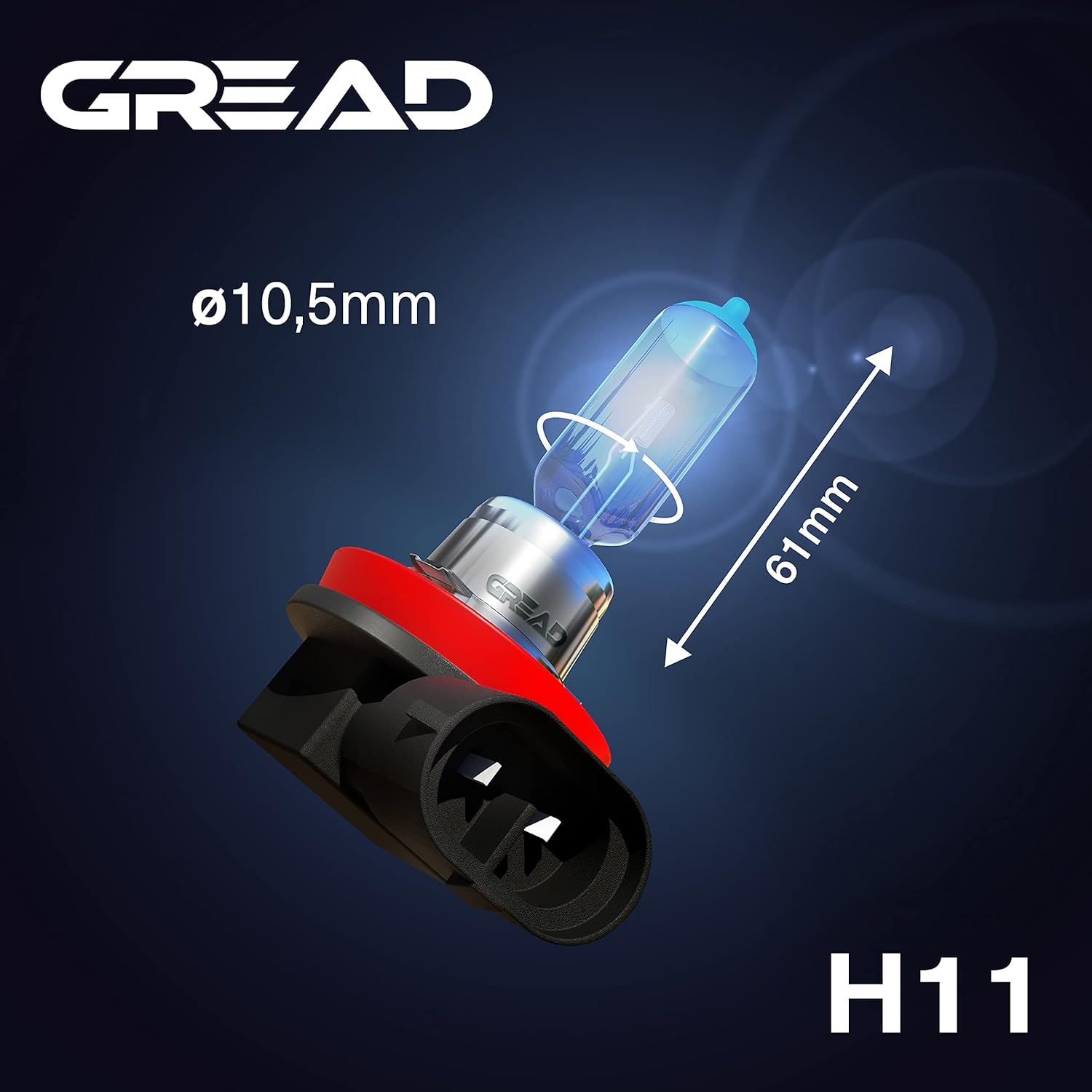 GREAD H11 Blueline Halogenlampe im Xenon-Look 8500K - 2er-Set