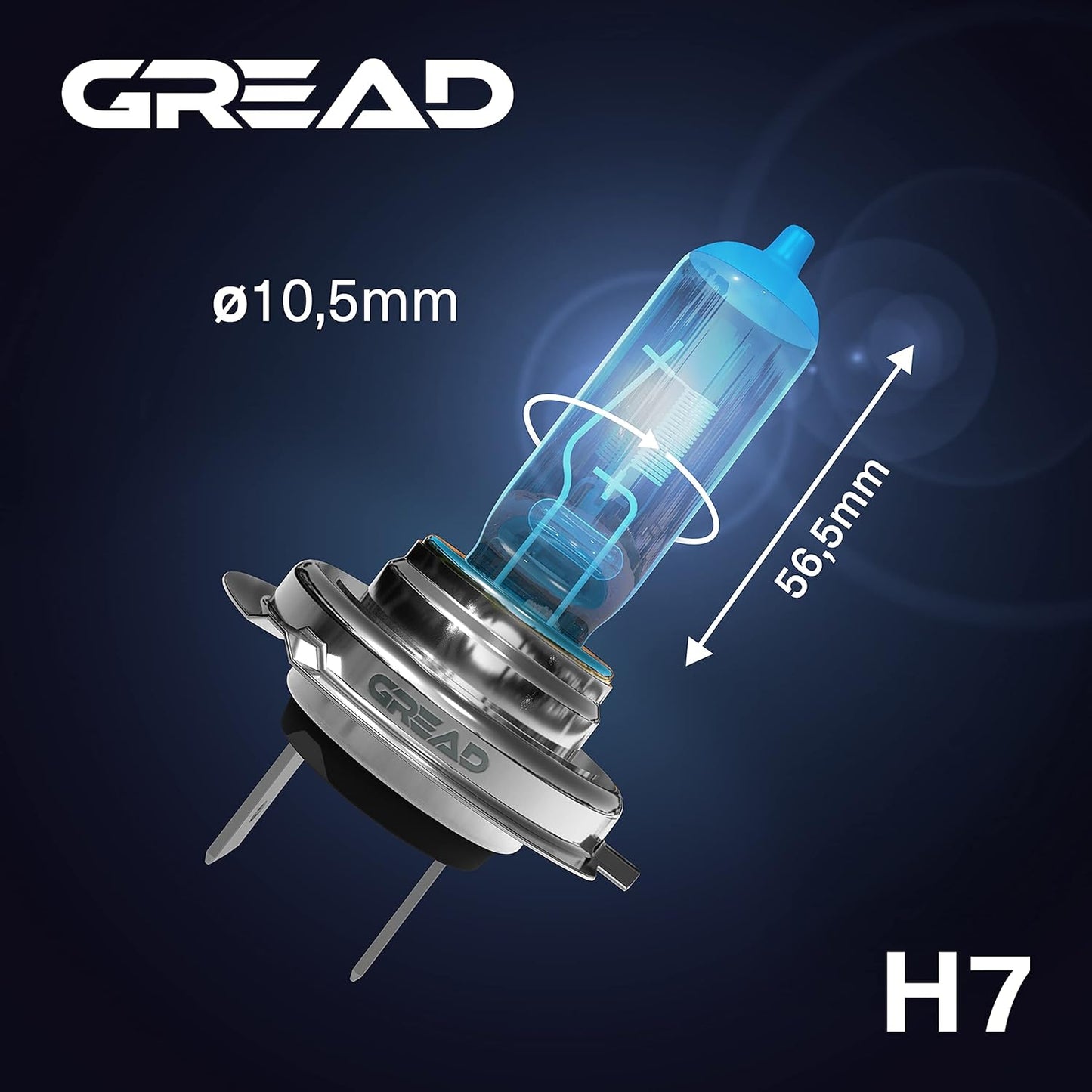 Gread - 2x H7 Halogen Lampen - super-white - 8500k 55W E-Prüfzeichen - Xenon Optik