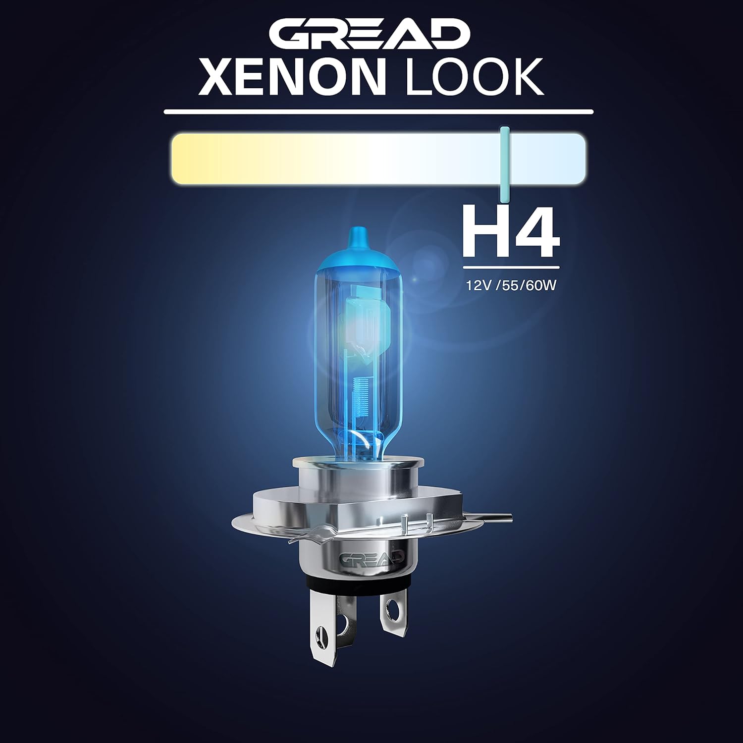 GREAD H4 Blueline Halogenlampe im Xenon-Look 8500K - 2er-Set