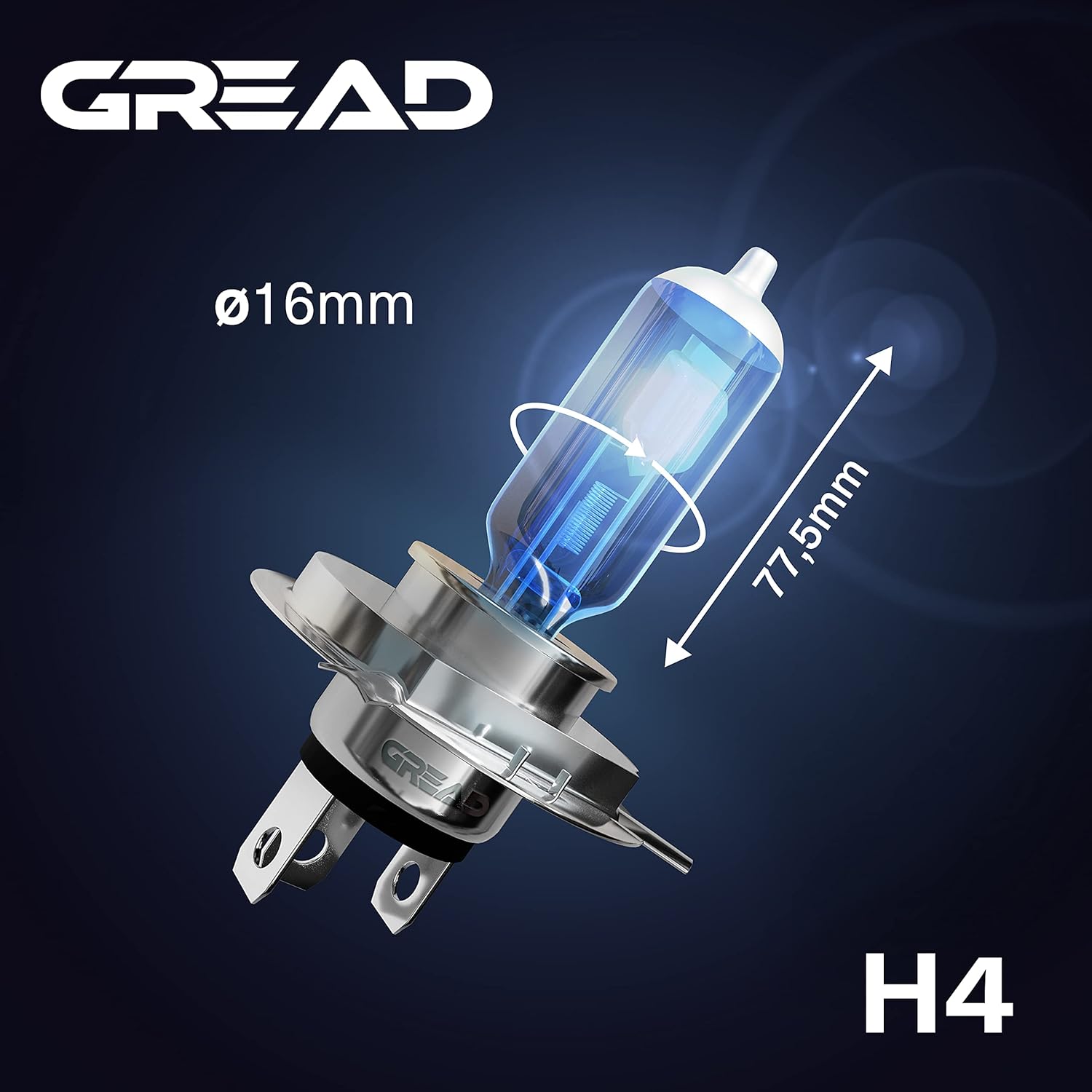 GREAD H4 Silverline Halogenlampe im Xenon-Look 8500K - 2er-Set