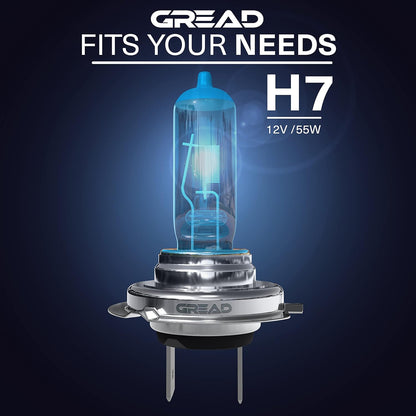 Gread - 2x H7 Halogen Lampen - super-white - 8500k 55W E-Prüfzeichen - Xenon Optik