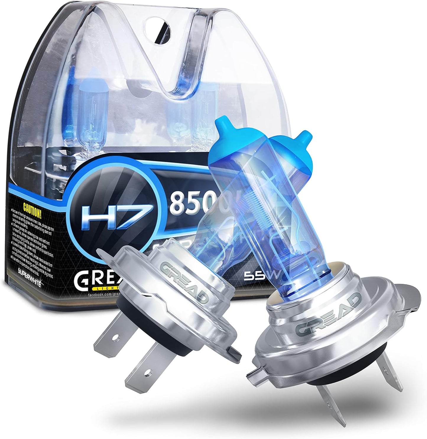 Gread - 2x H7 Halogen Lampen - super-white - 8500k 55W E-Prüfzeichen - Xenon Optik