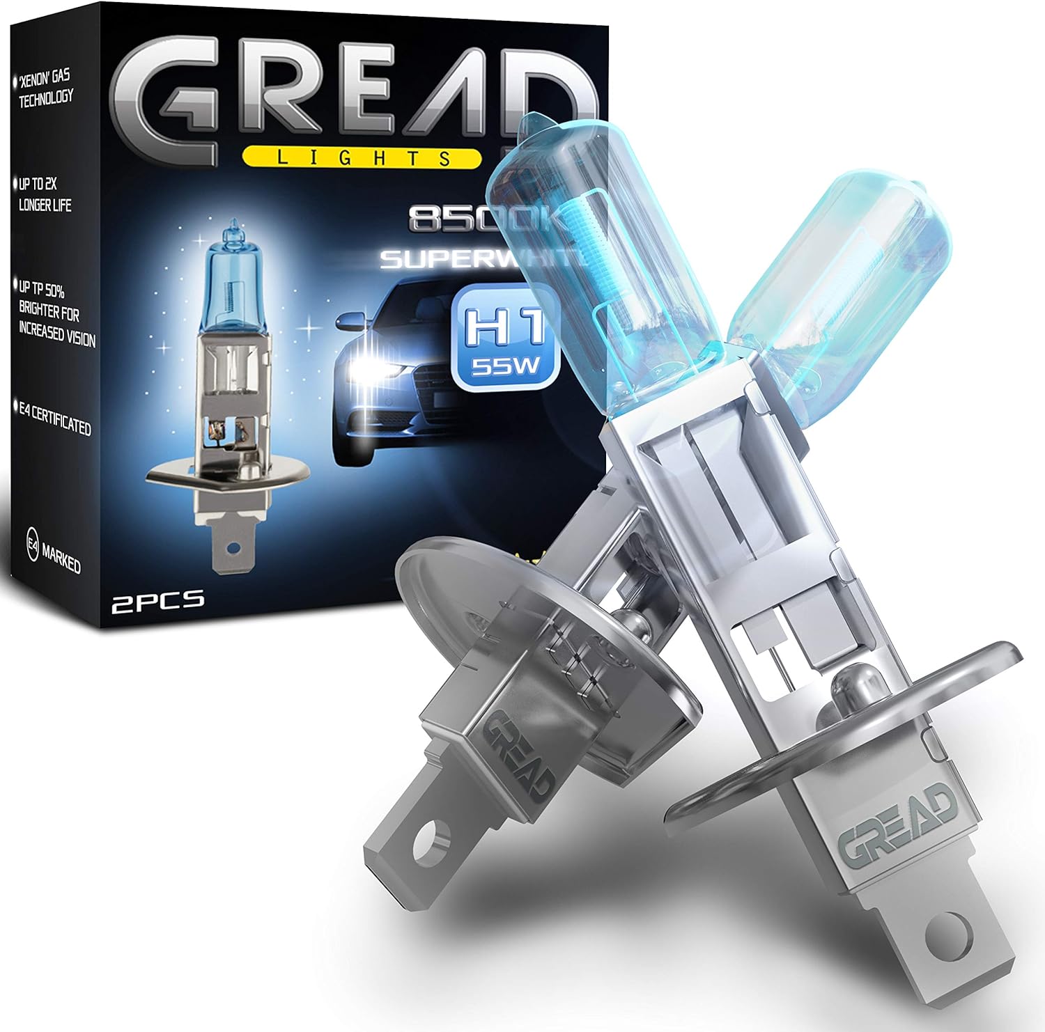 GREAD H1 Silverline Halogenlampe im Xenon-Look 8500K - 2er-Set