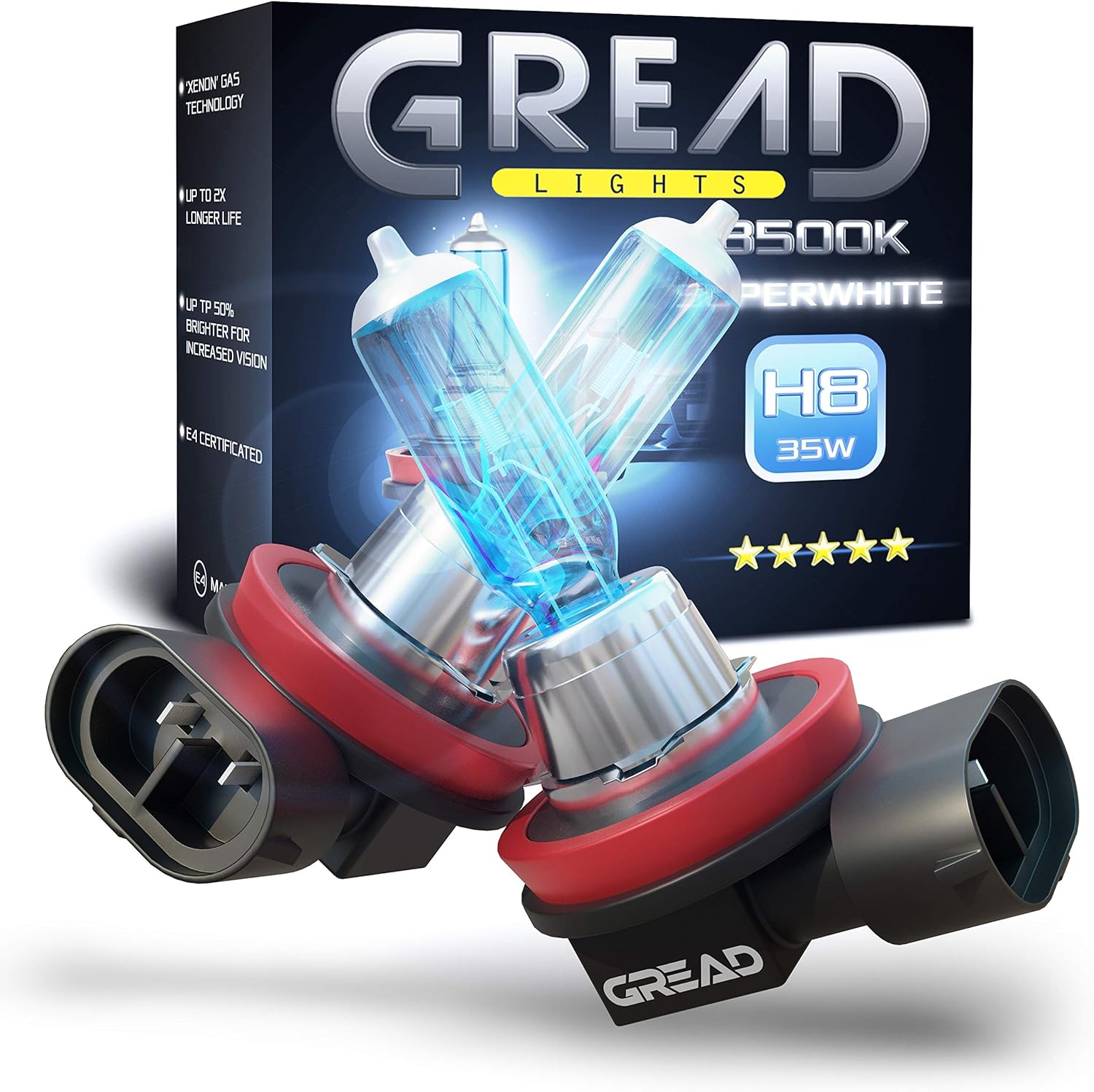 GREAD H8 Silverline Halogenlampe im Xenon-Look 8500K - 2er-Set