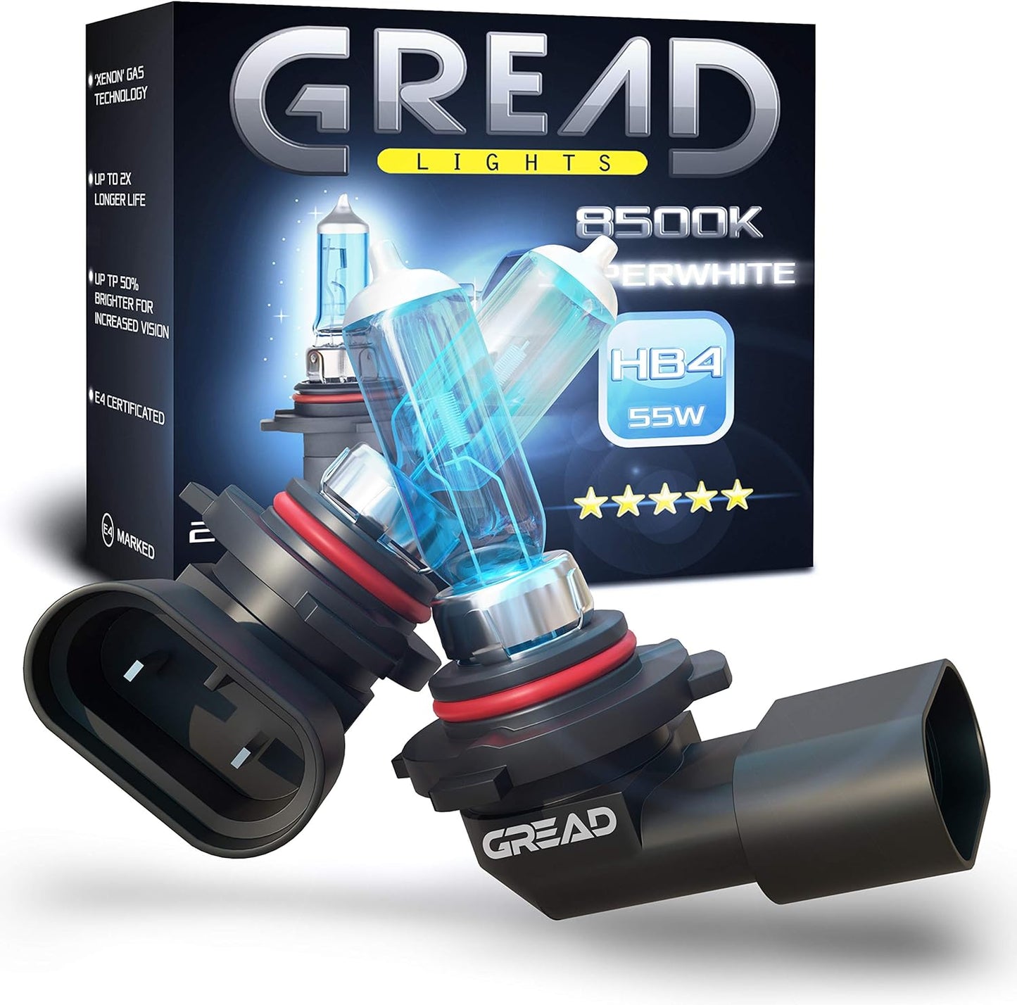 Gread - HB4 Lampe Auto HB4 12V 55W - super-white - Frontscheinwerfer 8500k E-Prüfzeichen eintragungsfrei - Xenon Optik - 2 Stück