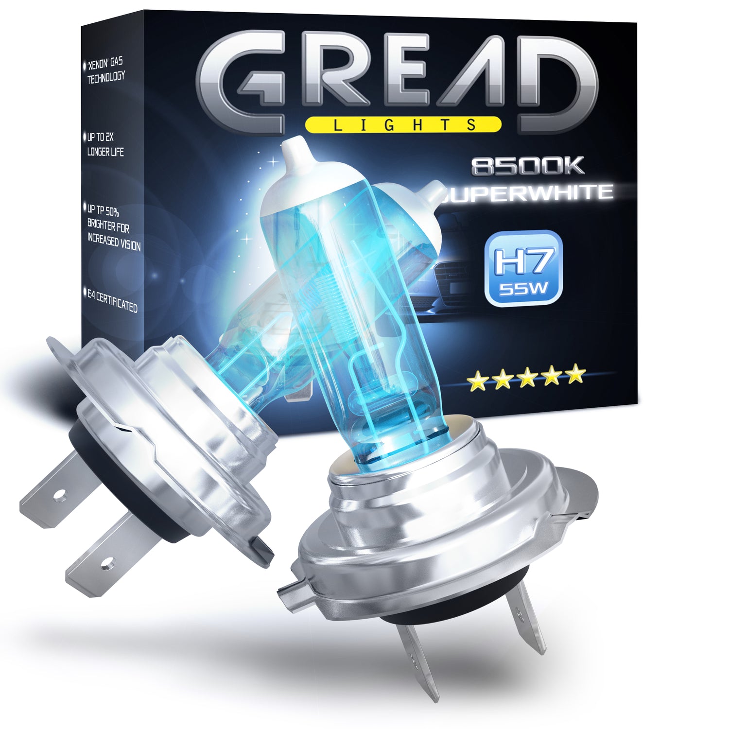 GREAD H7 Silverline Halogenlampe im Xenon-Look 8500K - 2er-Set